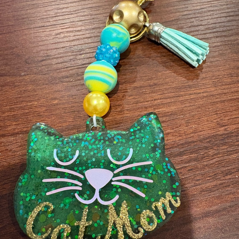Resin Cat Mom beaded bag charm